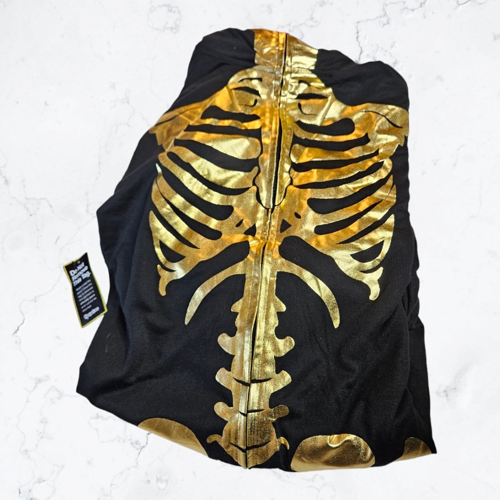 NWT "Tipsy Elves" Gold Metallic Skeleton Hooded Zip Bodysuit Onesie HALLOWEEN - Picture 7 of 14